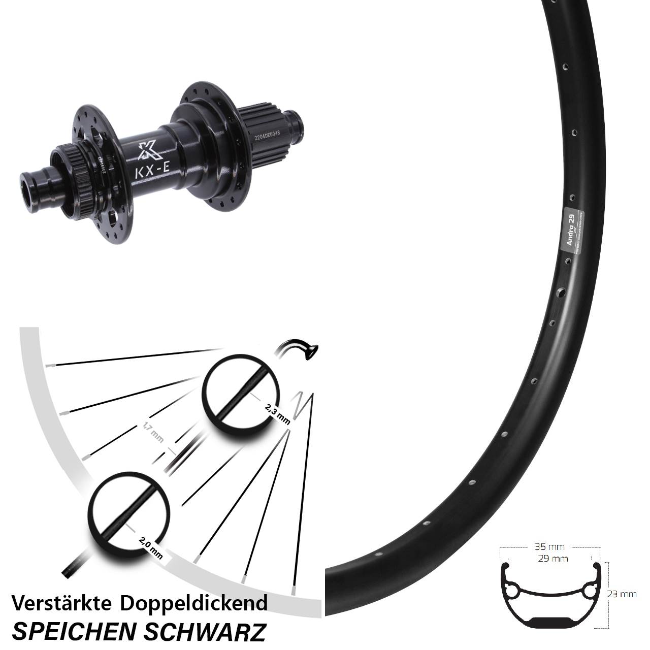 Ryde Andra 29 Zoll KX-E Heavy Duty Centerlock Hinterrad 12x148 Micro Spline