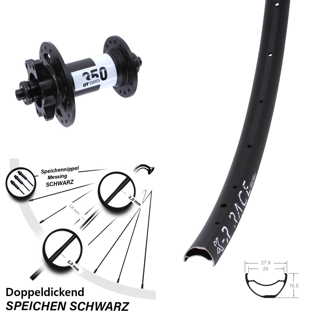 KX-R Race DT Swiss 350 29 Zoll 6-Loch Vorderrad für Schnellspanner