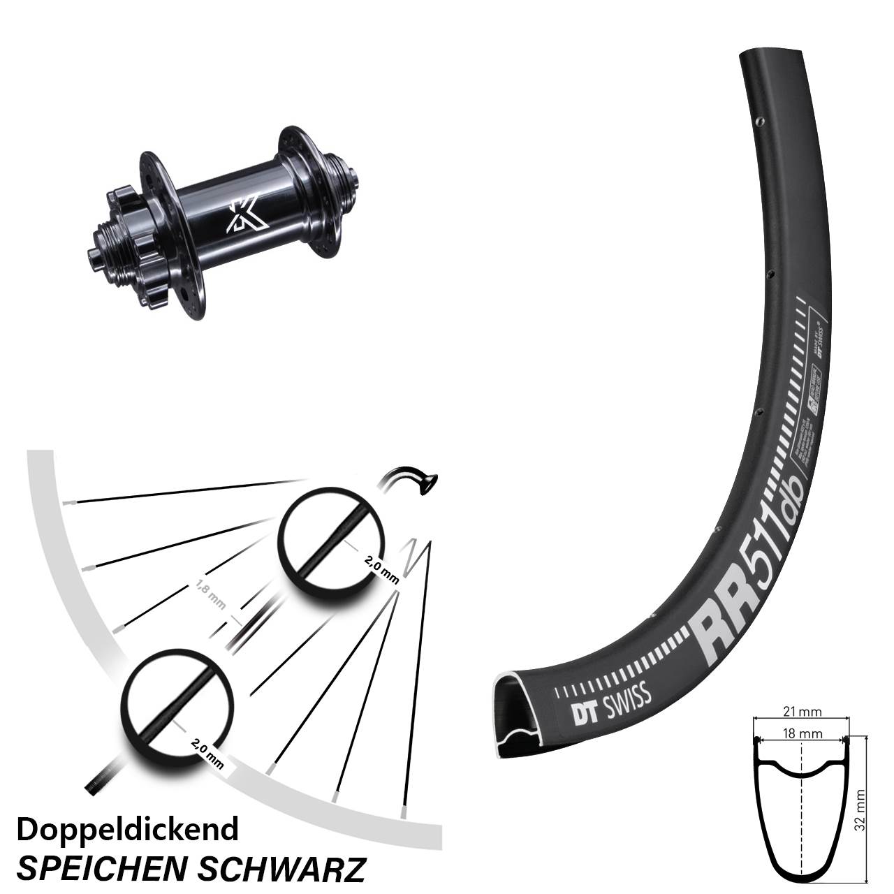 DT Swiss RR 511 KX-M 28 Zoll 6-Loch Vorderrad für Schnellspanner