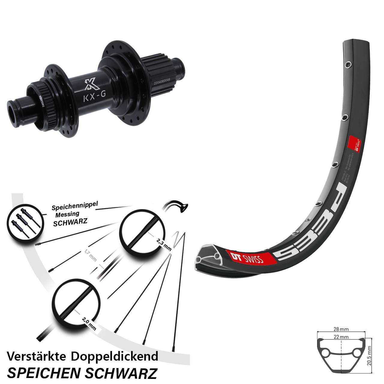 27,5 Zoll DT Swiss 533 D KX-GS Heavy Duty Hinterrad Centerlock 12x142 Shimano Micro Spline
