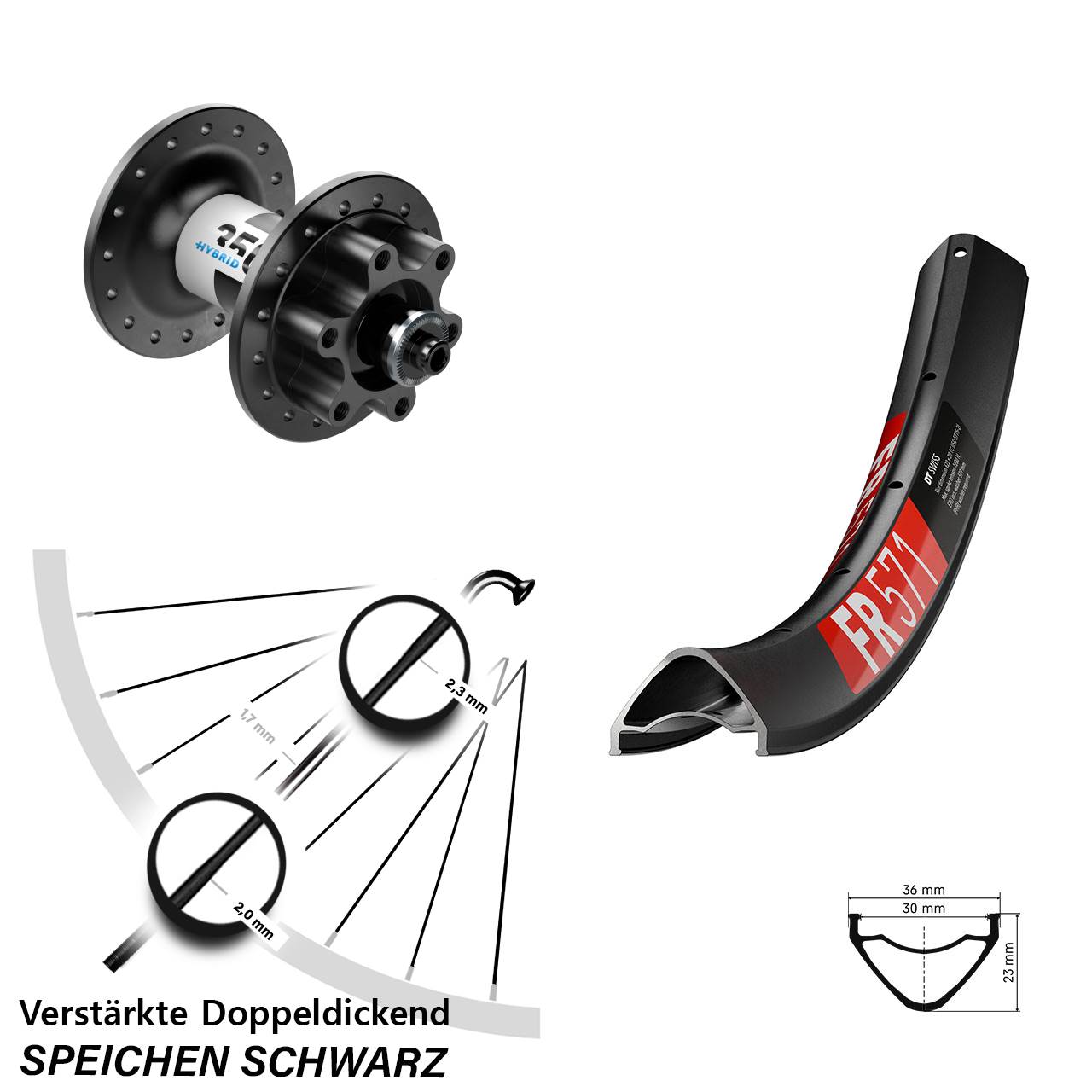 Disc Vorderrad für Schnellspanner 27,5 Zoll DT Swiss FR 571 Hybrid 350