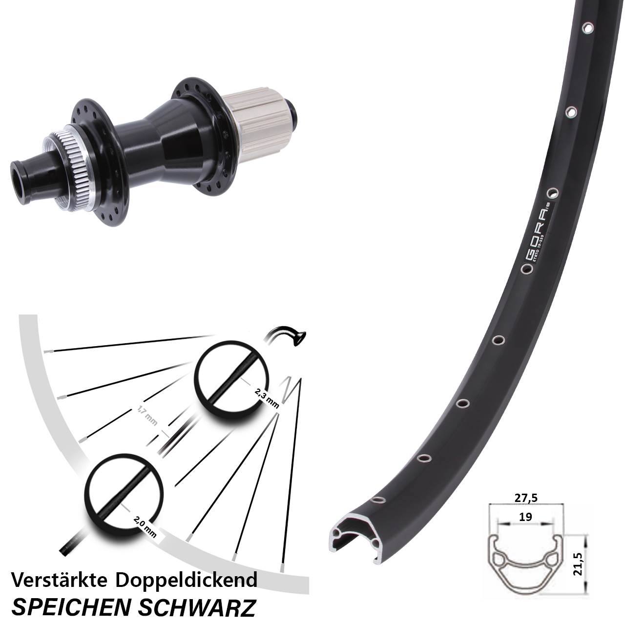 28-29 Zoll Gora 19 Novatec CL-142 Hinterrad Centerlock 12x142 8-12 fach