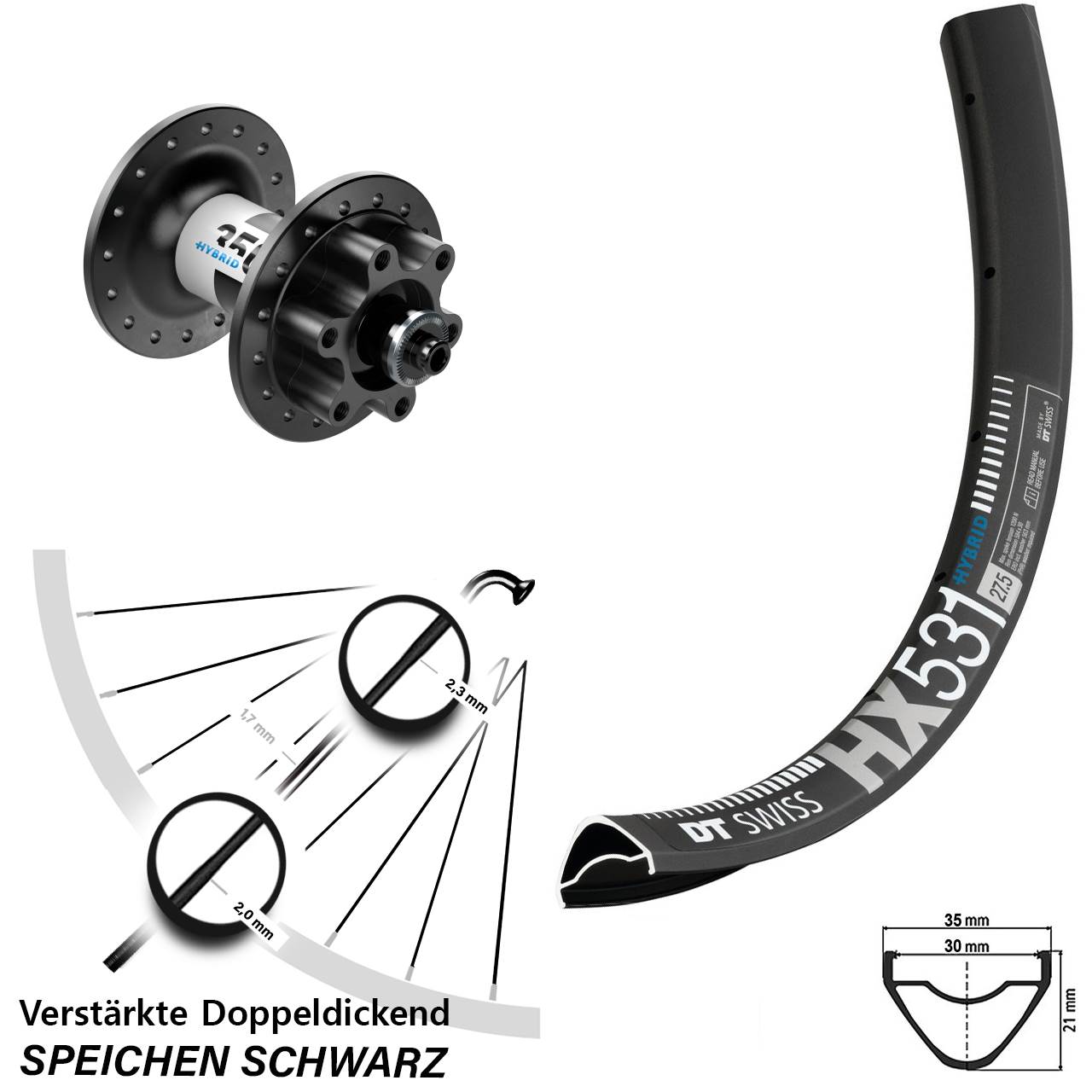 Disc Laufrad für Schnellspanner 27,5 Zoll DT Swiss HX531 Hybrid 350