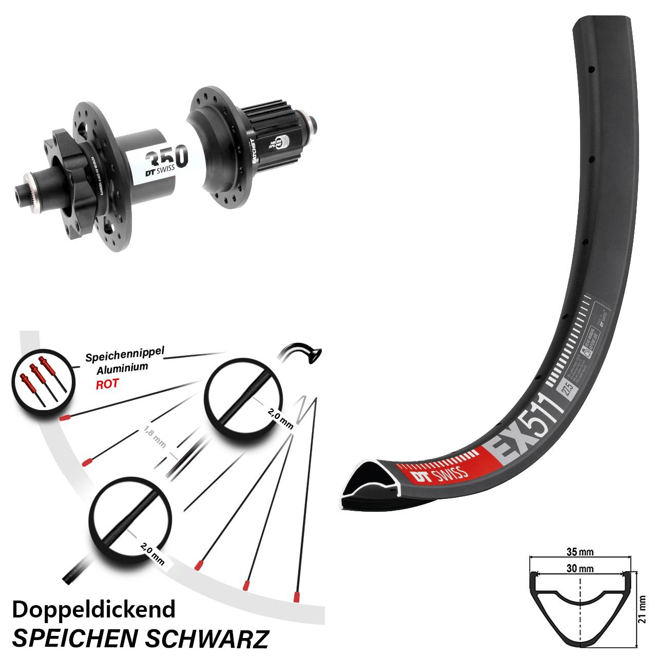 Boost Disc Hinterrad QR 27,5 Zoll DT Swiss EX 511 350 Micro Spline