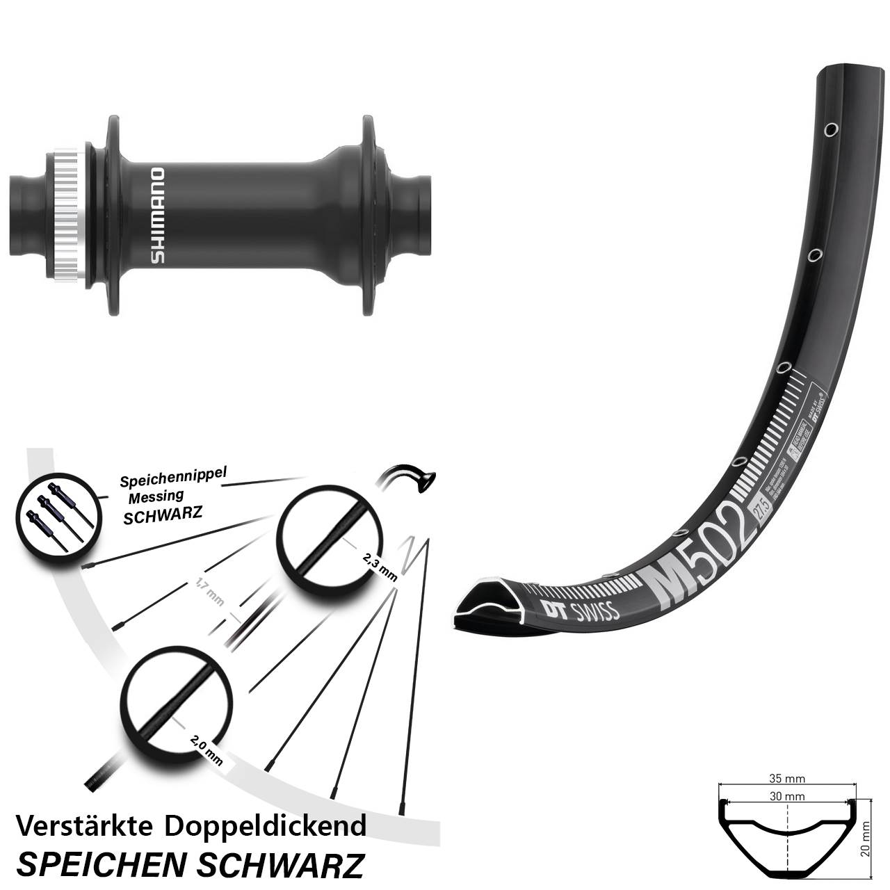 Centerlock Vorderrad 29 Zoll DT Swiss M 502 Shimano HB-MT410-B 15x110 Boost
