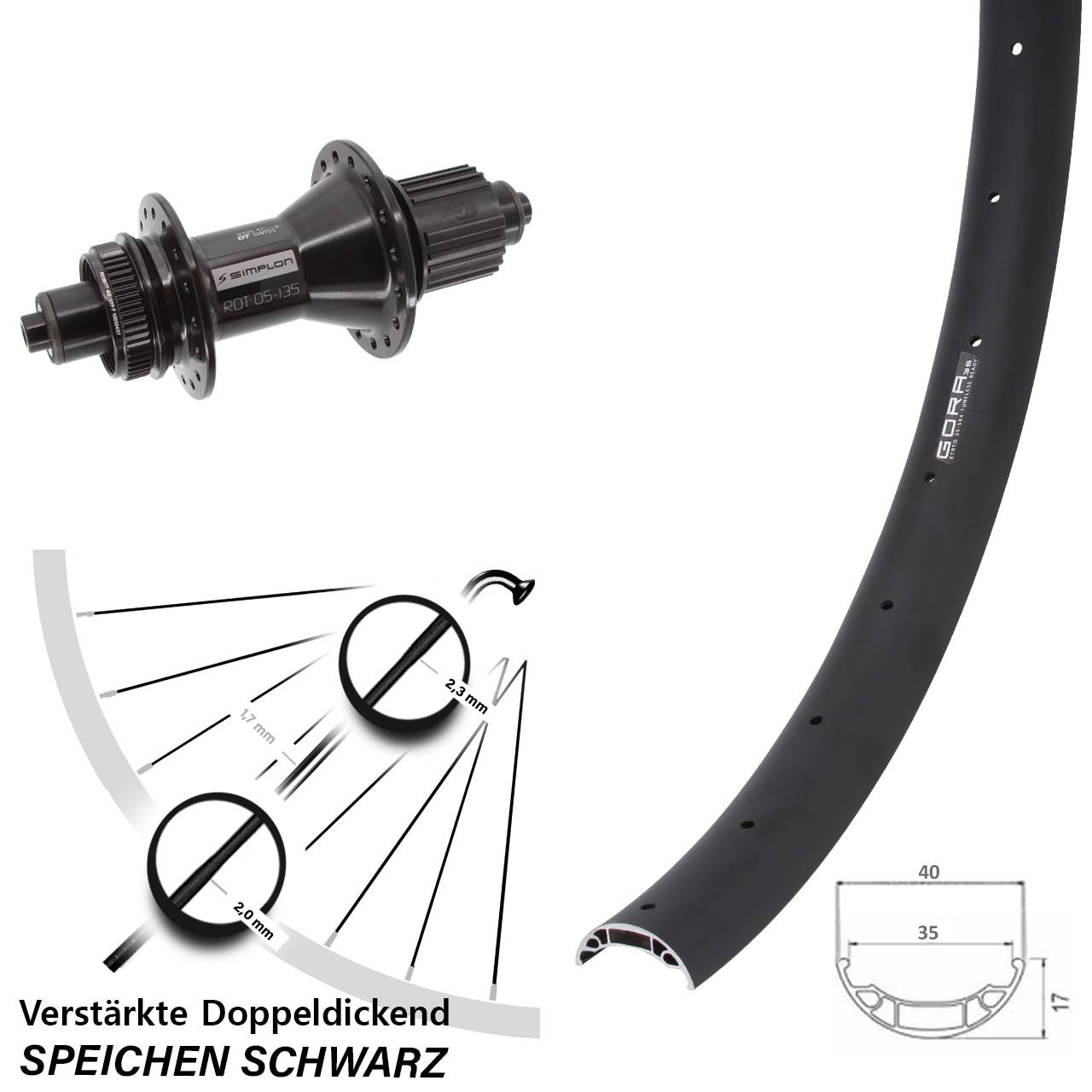 Disc Hinterrad 27,5 Zoll Gora 35 DT Swiss 370 Hybrid Shimano Micro Spline QR