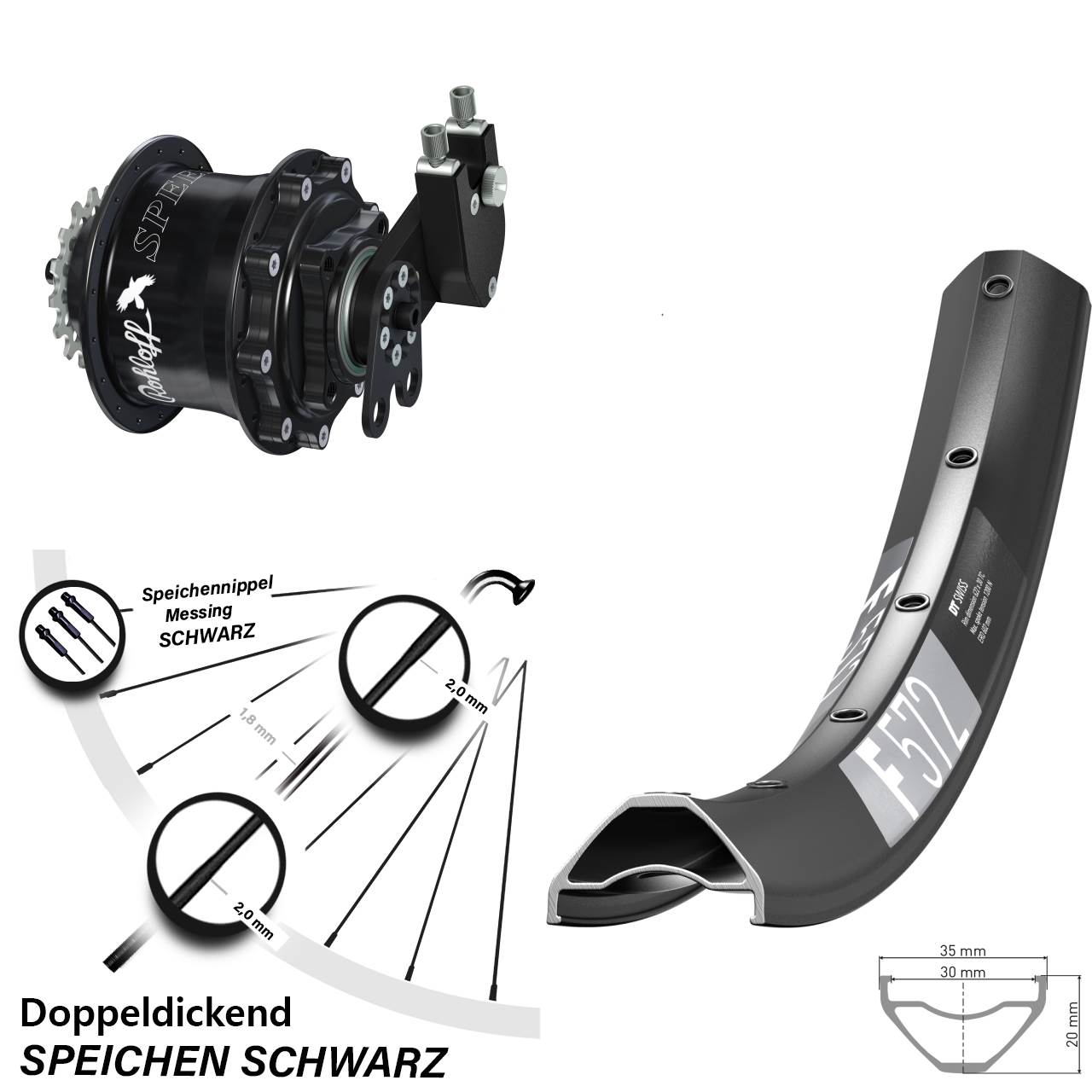 Hinterrad 29 Zoll DT Swiss F 572 Rohloff Speedhub 500/14 CC DB Tandem schwarz
