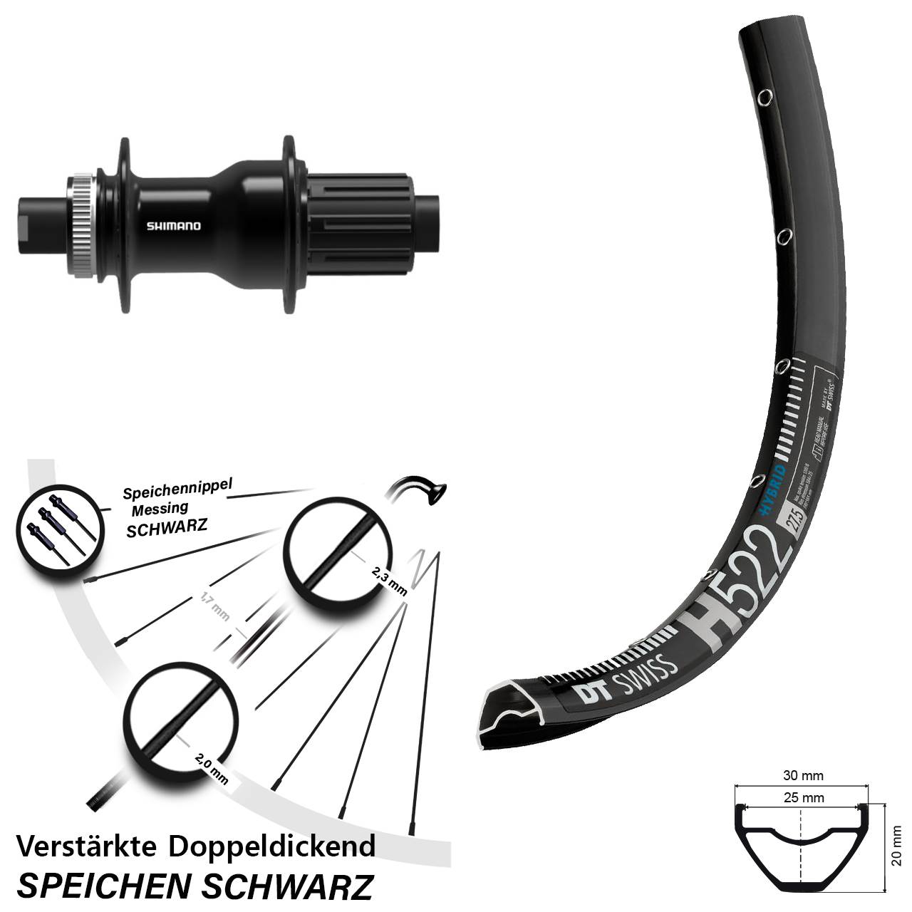 Centerlock Hinterrad 29 Zoll DT Swiss H522 Shimano FH-TC500-B Boost 8-11 fach