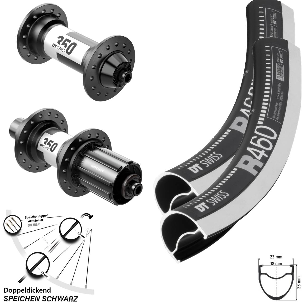 Laufradsatz 28 Zoll Felgenbremse R 460 DT Swiss 350 Shimano HG Road
