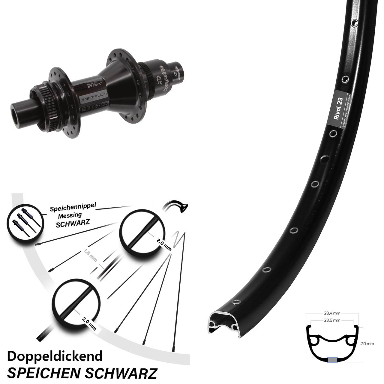 Hinterrad Centerlock 12x142 27,5 Zoll Ryde Rival 23 DT Swiss 370 XD