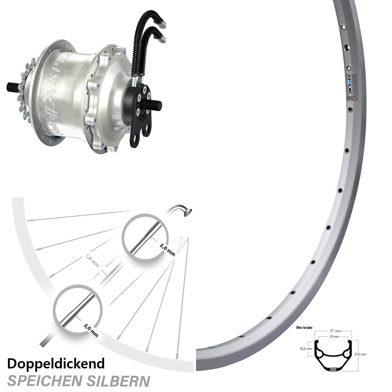 28 Zoll Ryde ZAC 421 Hinterrad mit Rohloff 500/14 Speedhub TS