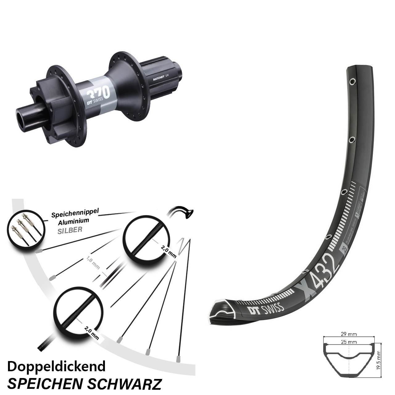 Hinterrad 29 Zoll X 432 DT Swiss 370 Boost 11-fach