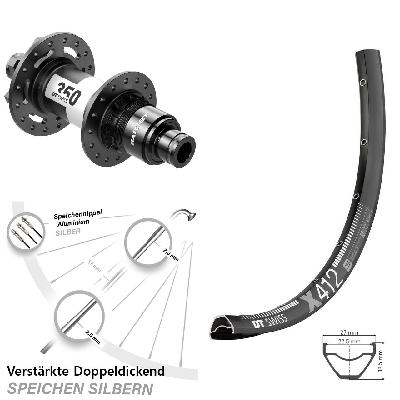 DT Swiss X 412-350 Ratchet 36 29 Zoll Hinterrad 12x142 Disc Sram XD 11-12 fach