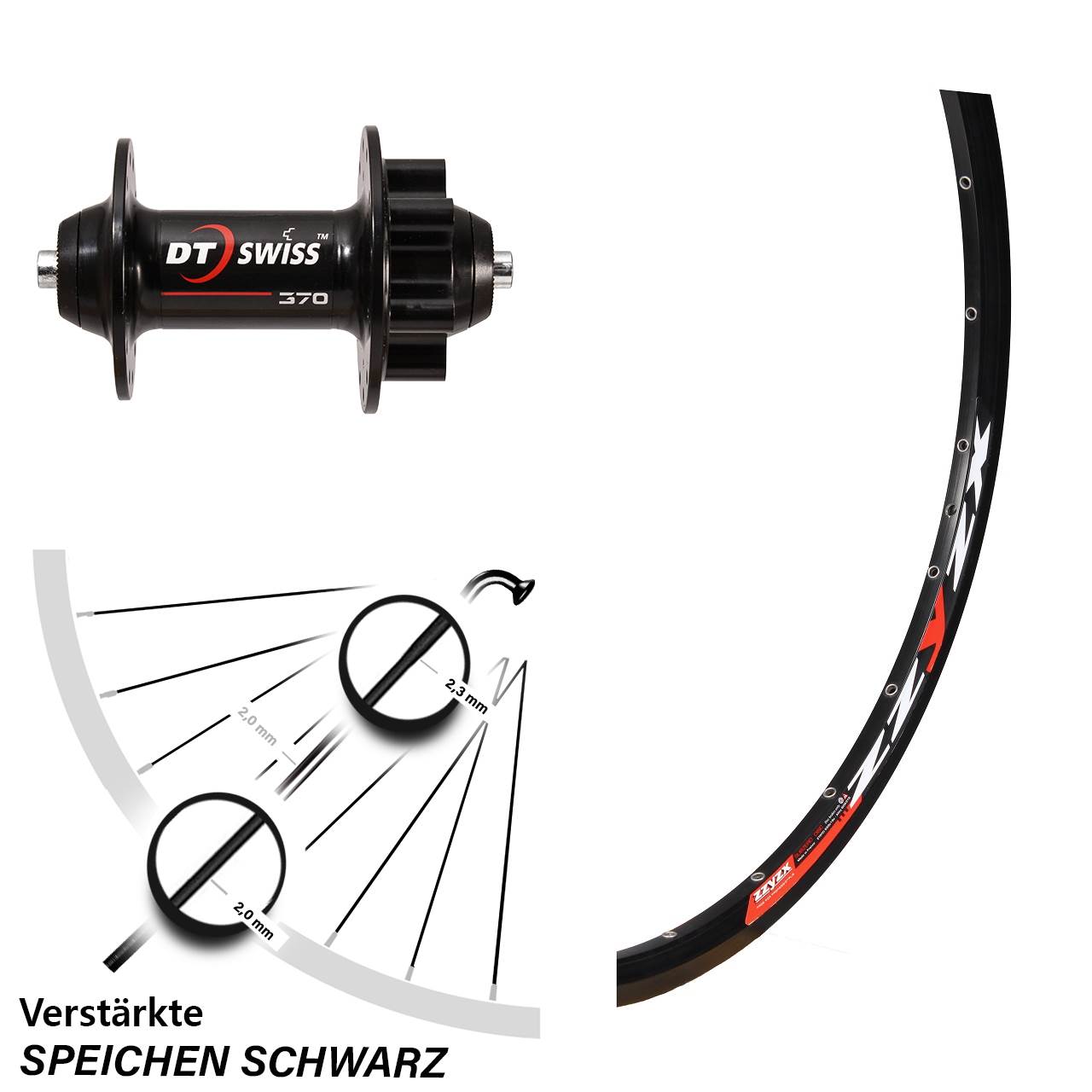 6-Loch Vorderrad QR 26 Zoll Mach1 MX DT Swiss 370