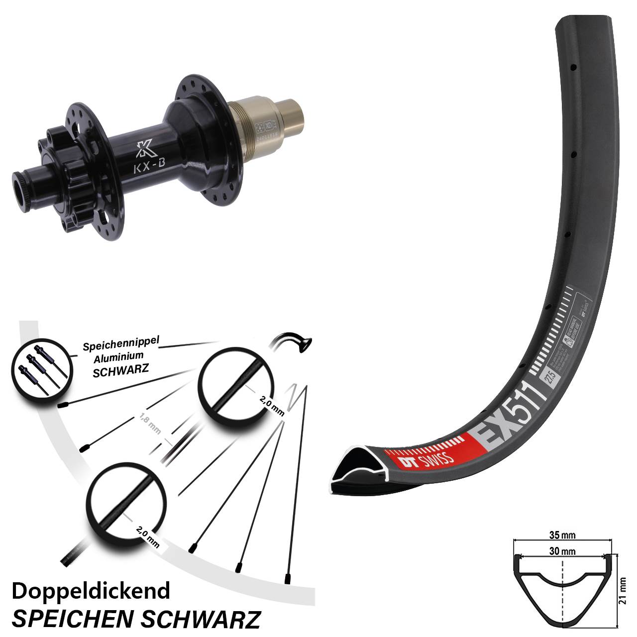27,5 Zoll Hinterrad DT Swiss EX 511 KX-B 6-Loch XD 12x148