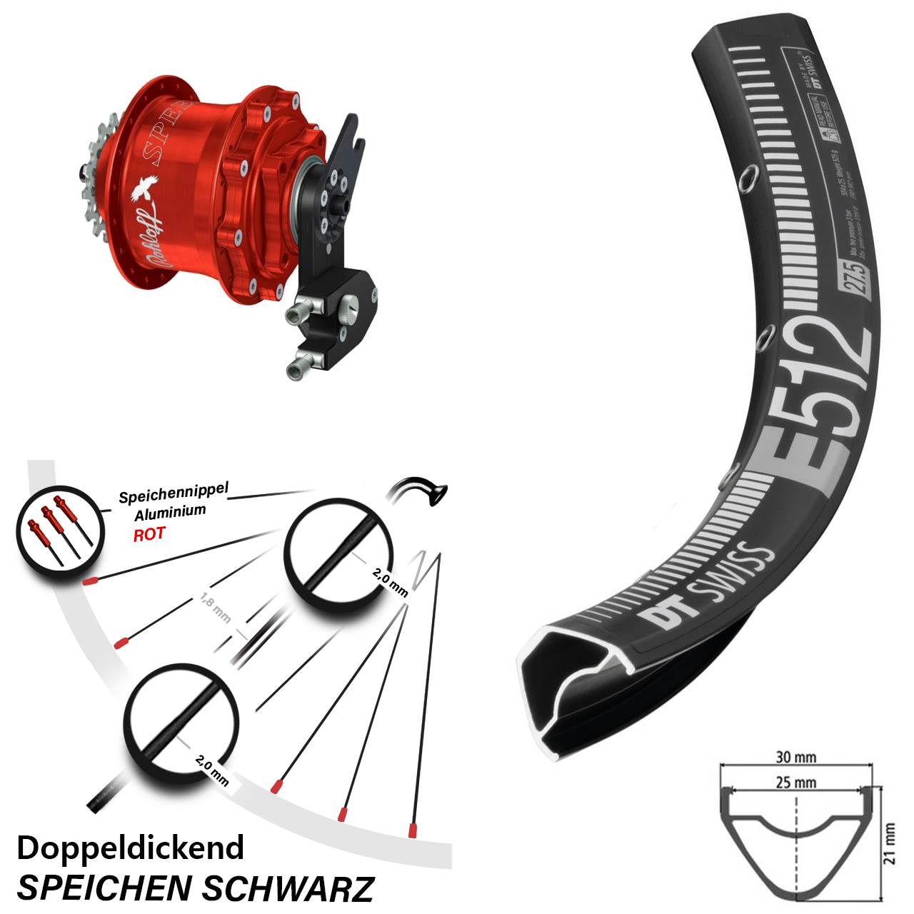 Disc Hinterrrad 29 Zoll DT Swiss E 512 Rohloff Speedhub CC DB OEM2 Tandem rot