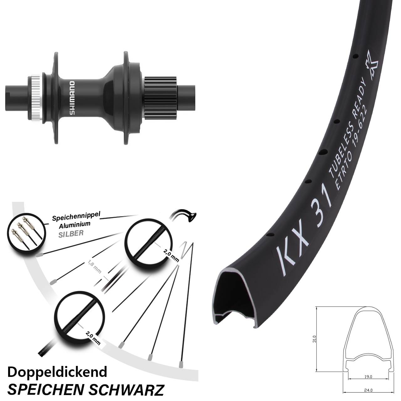 KX 31 28/29 Zoll Hinterrad Shimano MT410 Micro Spline 12x142