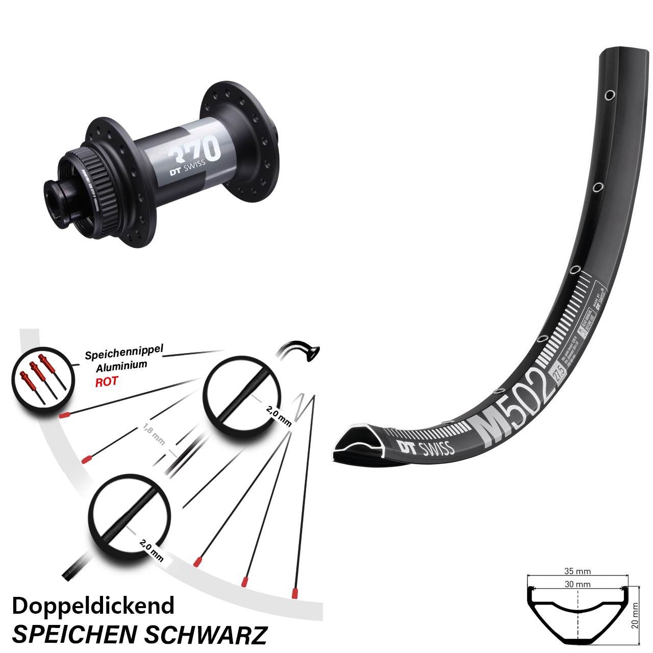 29 Zoll DT Swiss M 502-370 Disc Vorderrad 15x100