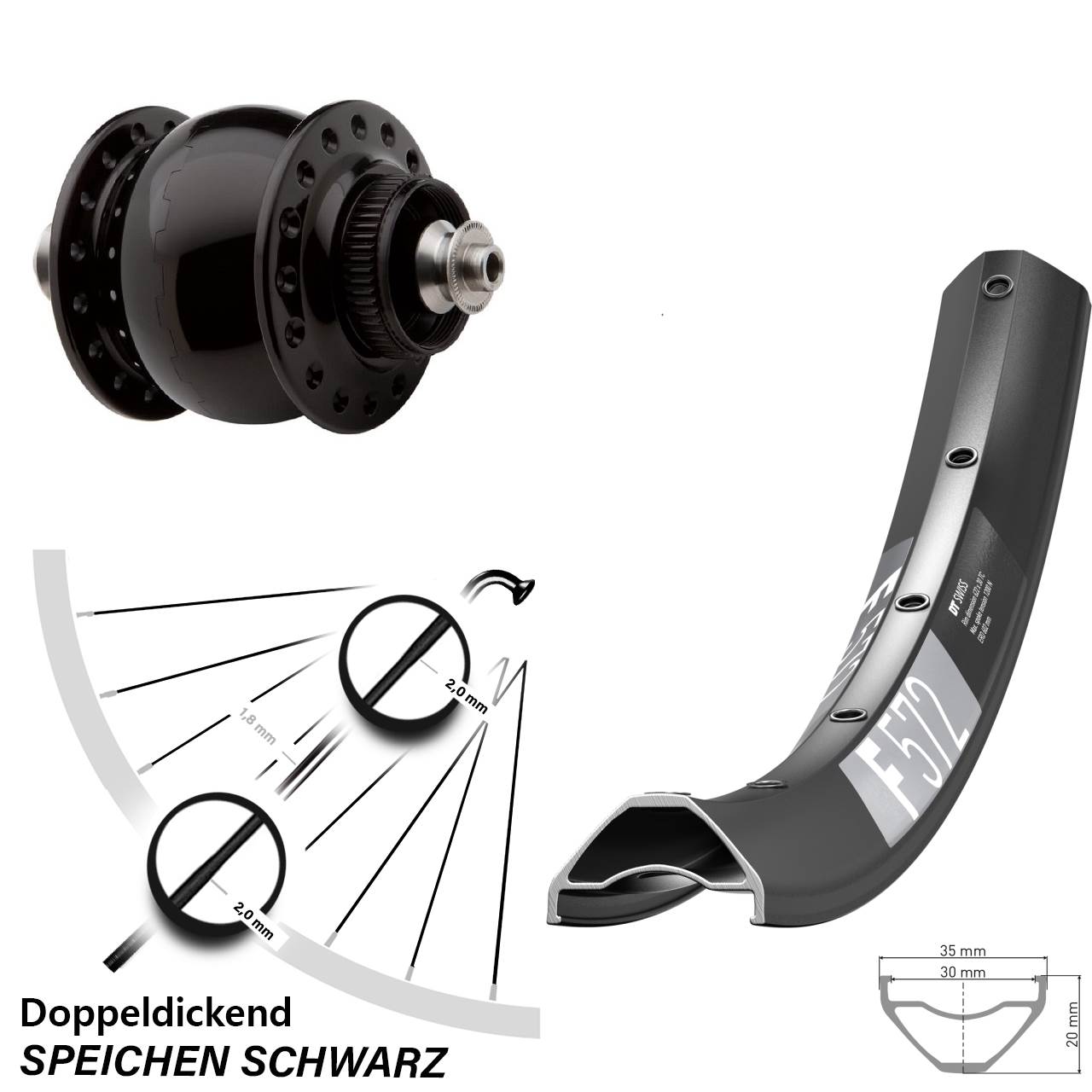 Centerlock Dynamo-Vorderrad QR 29 Zoll DT Swiss F 572 SON 28