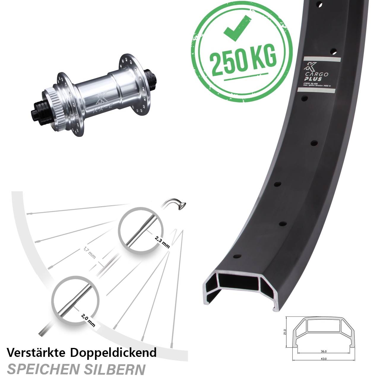 Centerlock Vorderrad für Schnellspanner 20 Zoll KX-E Cargo Plus verstärkt