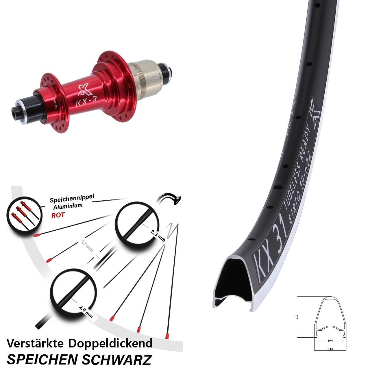 Hinterrad 28 Zoll KX-R 31 XDR für Schnellspanner