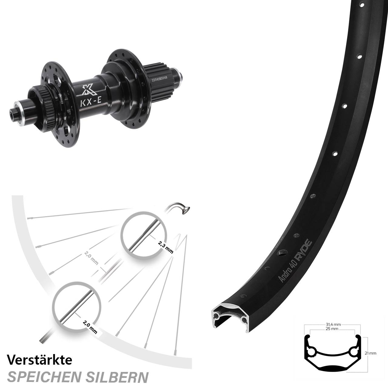 Boost Disc Hinterrad für Schnellspanner 650B Ryde Andra 40 KX-E Micro Spline