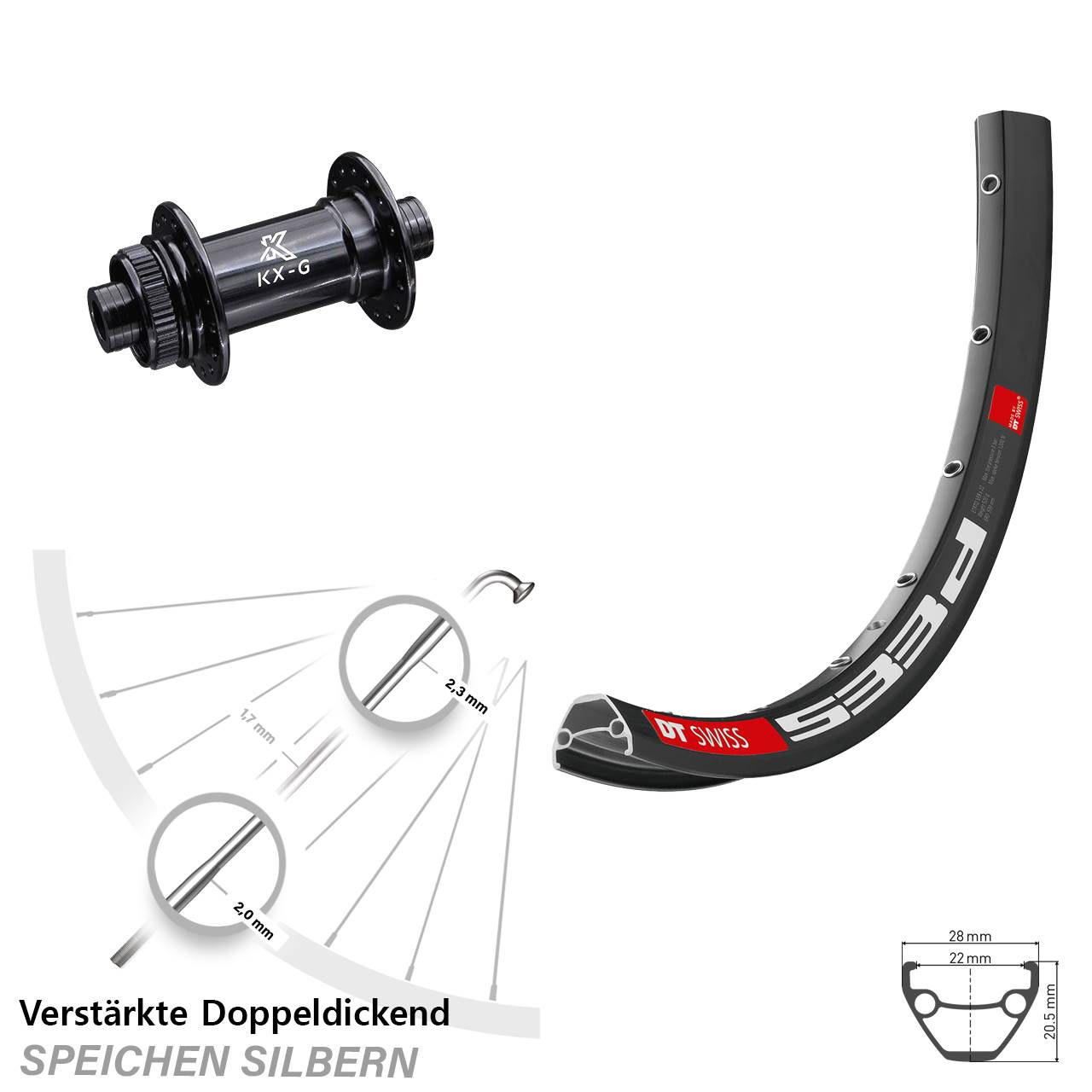 Vorderrad Centerlock 15x100 28 Zoll DT Swiss 533d KX-G