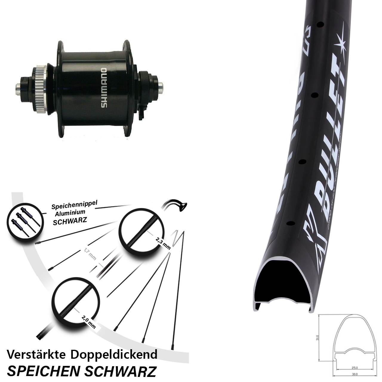 29 Zoll KX Bullet Shimano DH-UR700-3D Centerlock Vorderrad mit Nabendynamo QR