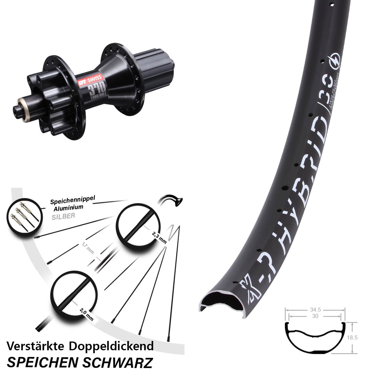 29 Zoll KX-R Hybrid 30 DT Swiss 370 Disc Laufrad für Schnellspanner 8-11 fach HG