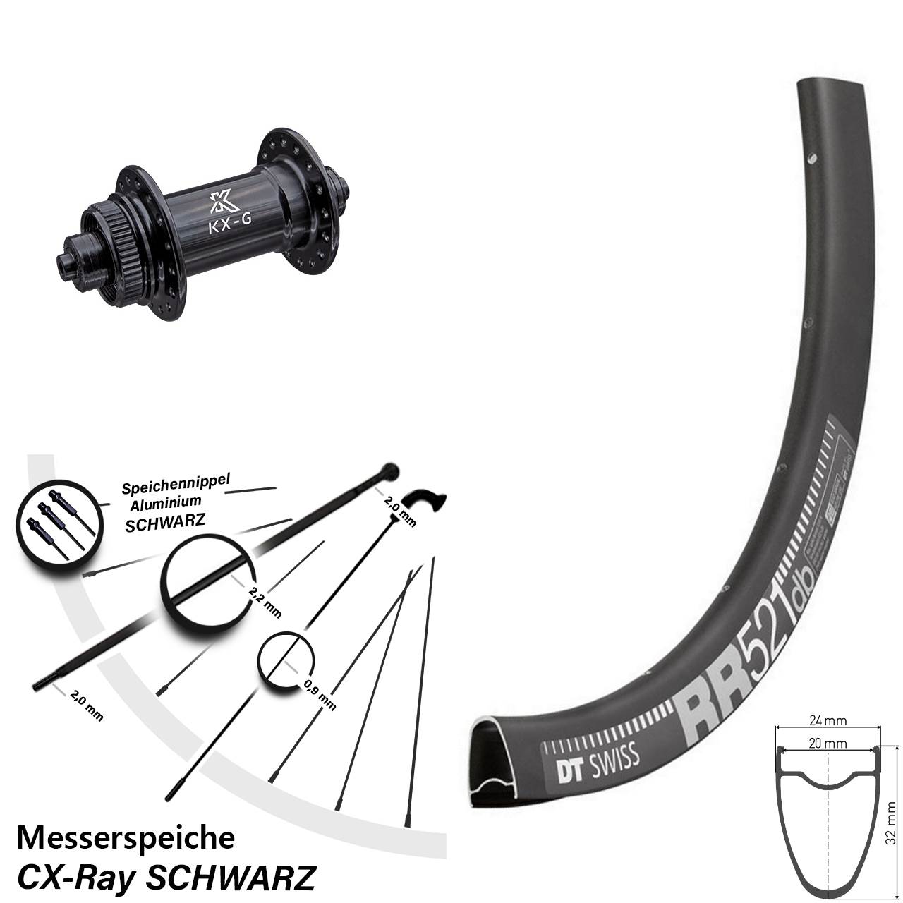 28 Zoll DT Swiss RR 521 KX-G Centerlock Vorderrad für Schnellspanner CX-Ray