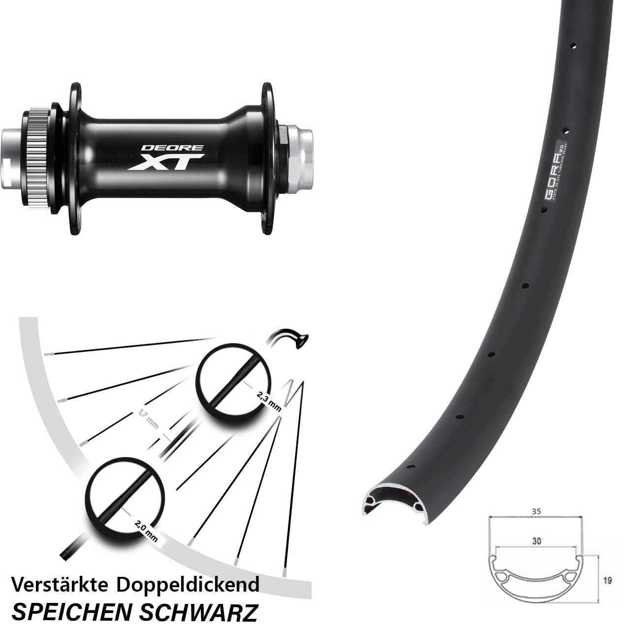 Centerlock Vorderrad 29 Zoll Gora 30 Shimano Deore XT HB-M8010-B 15x110 Boost
