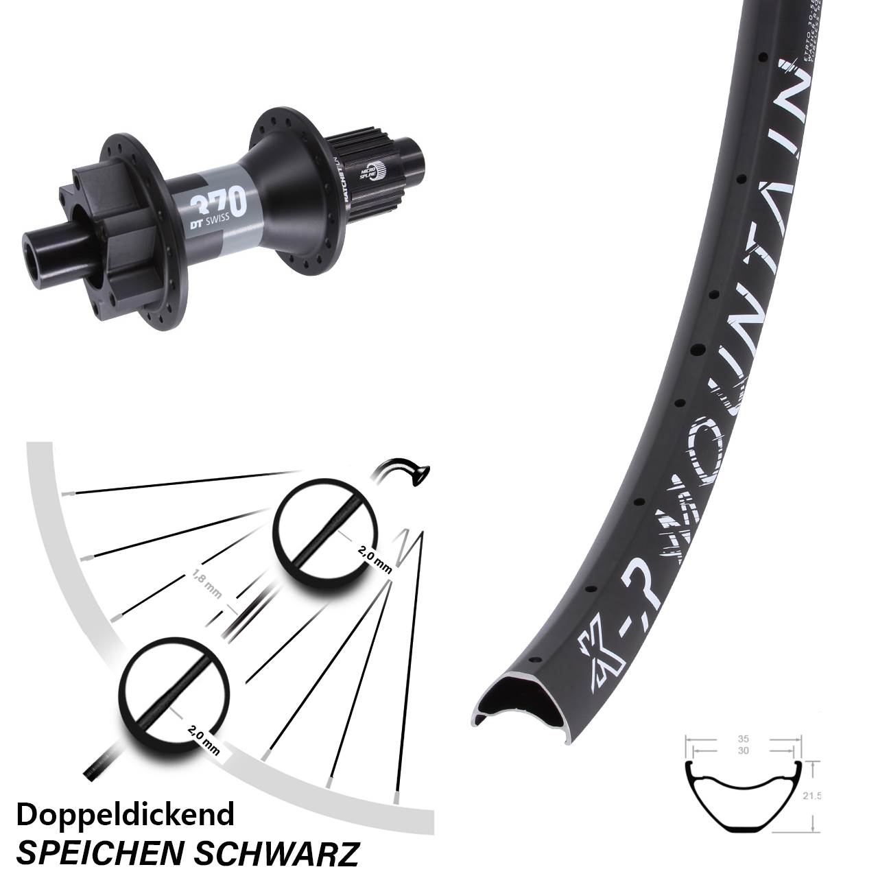 KX-R Mountain DT Swiss 370 6-Loch 650B Hinterrad 12x148 Micro Spline