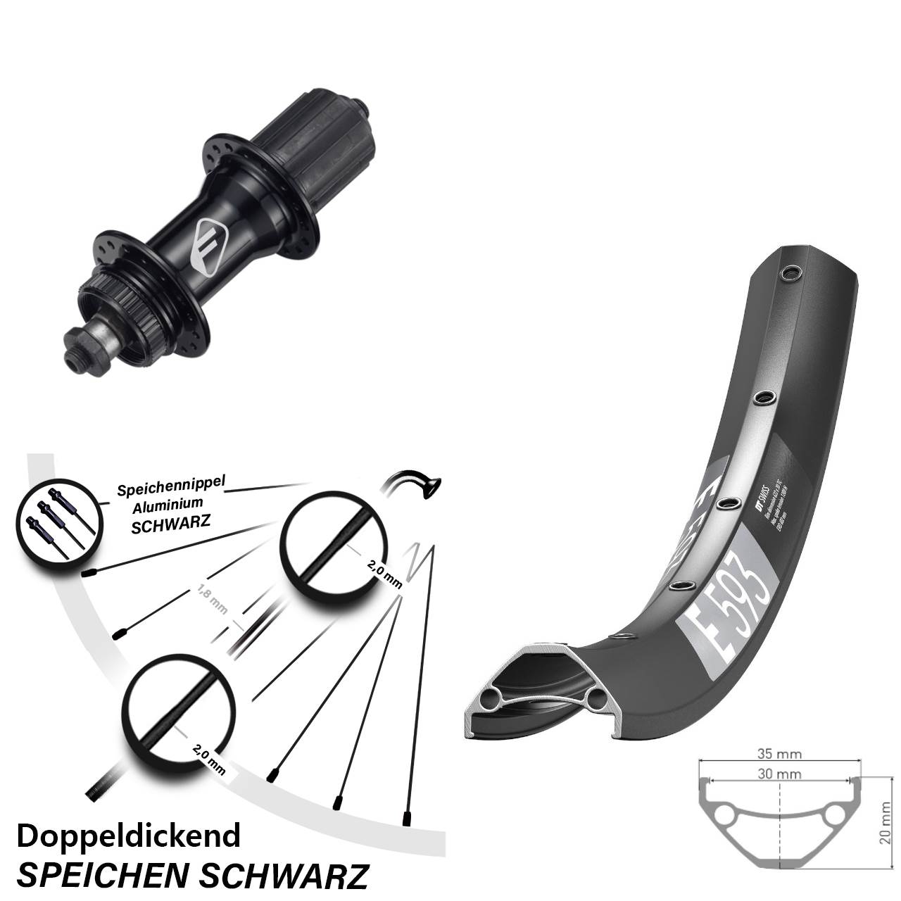 Disc Laufrad 27,5 Zoll DT Swiss E 593 Formula CL-52 8-11 fach HG QR