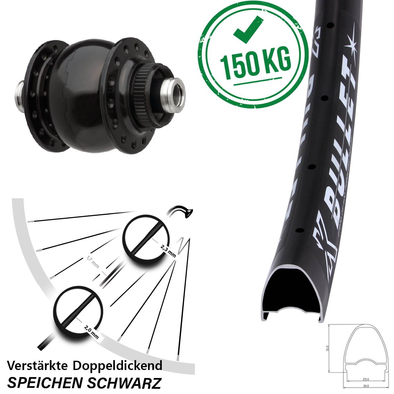 KX Bullet SON 28 Zoll Dynamo-Vorderrad Centerlock 12x100