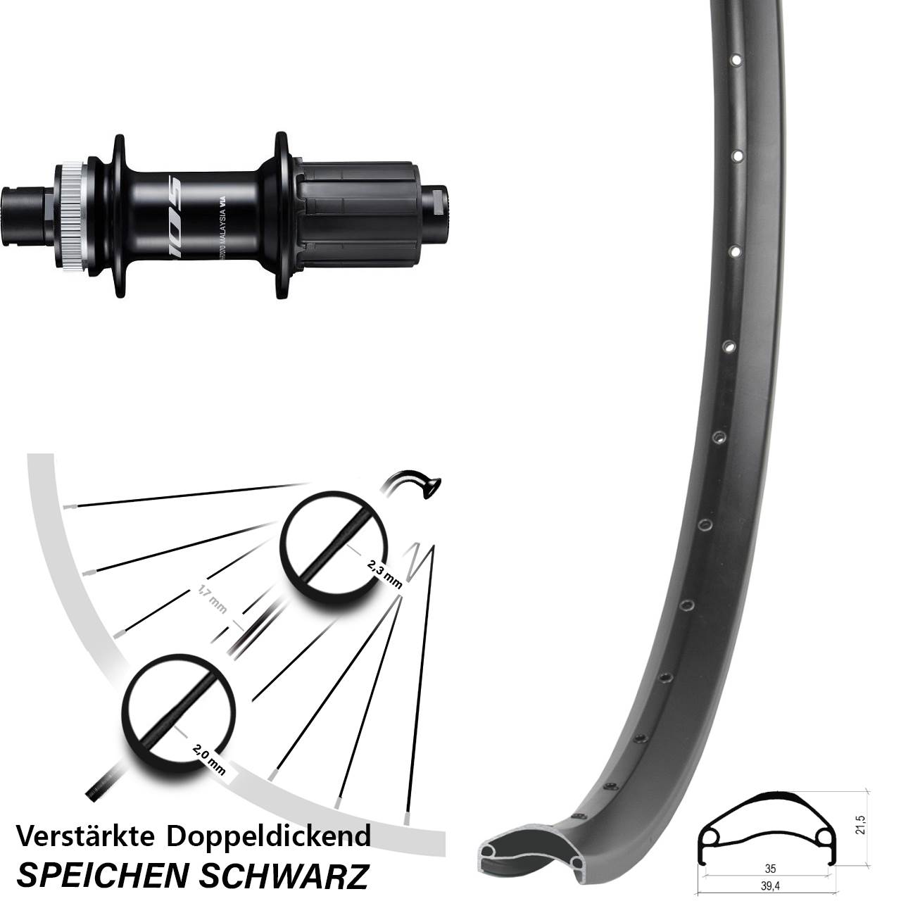 Centerlock Hinterrad 12x142 27,5 Zoll Ambrosio E35 Shimano FH-R7070 8-12 fach HG