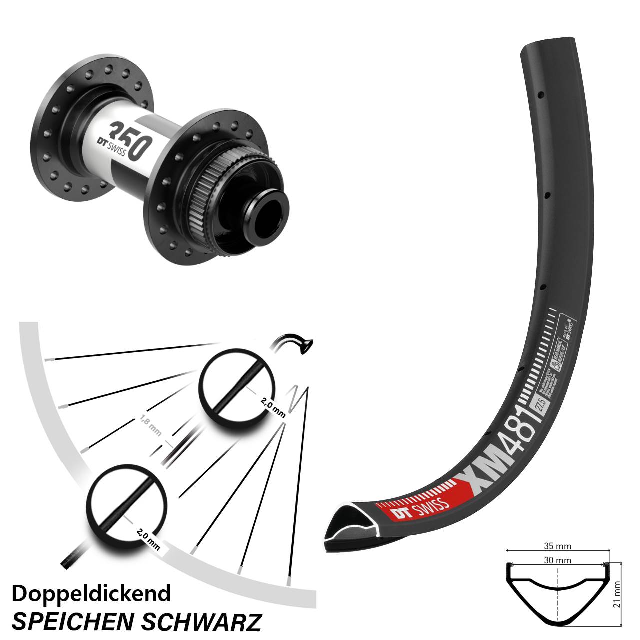 DT Swiss XM481 DT Swiss 350 27,5 Zoll Centerlock Vorderrad 12x100