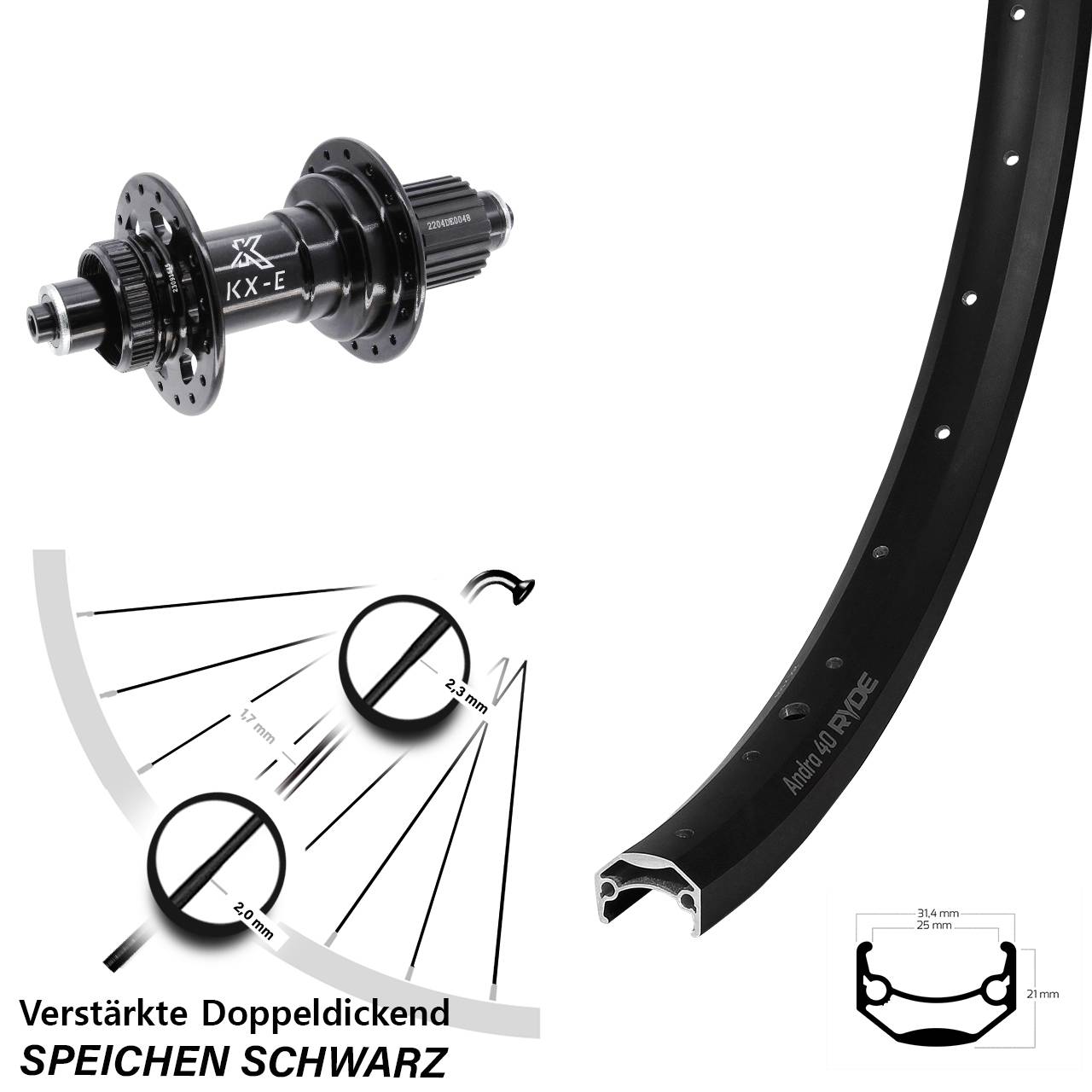 Ryde Andra 40 Disc KX-E 28-29 Zoll Hinterrad für Schnellsp. Micro Spline
