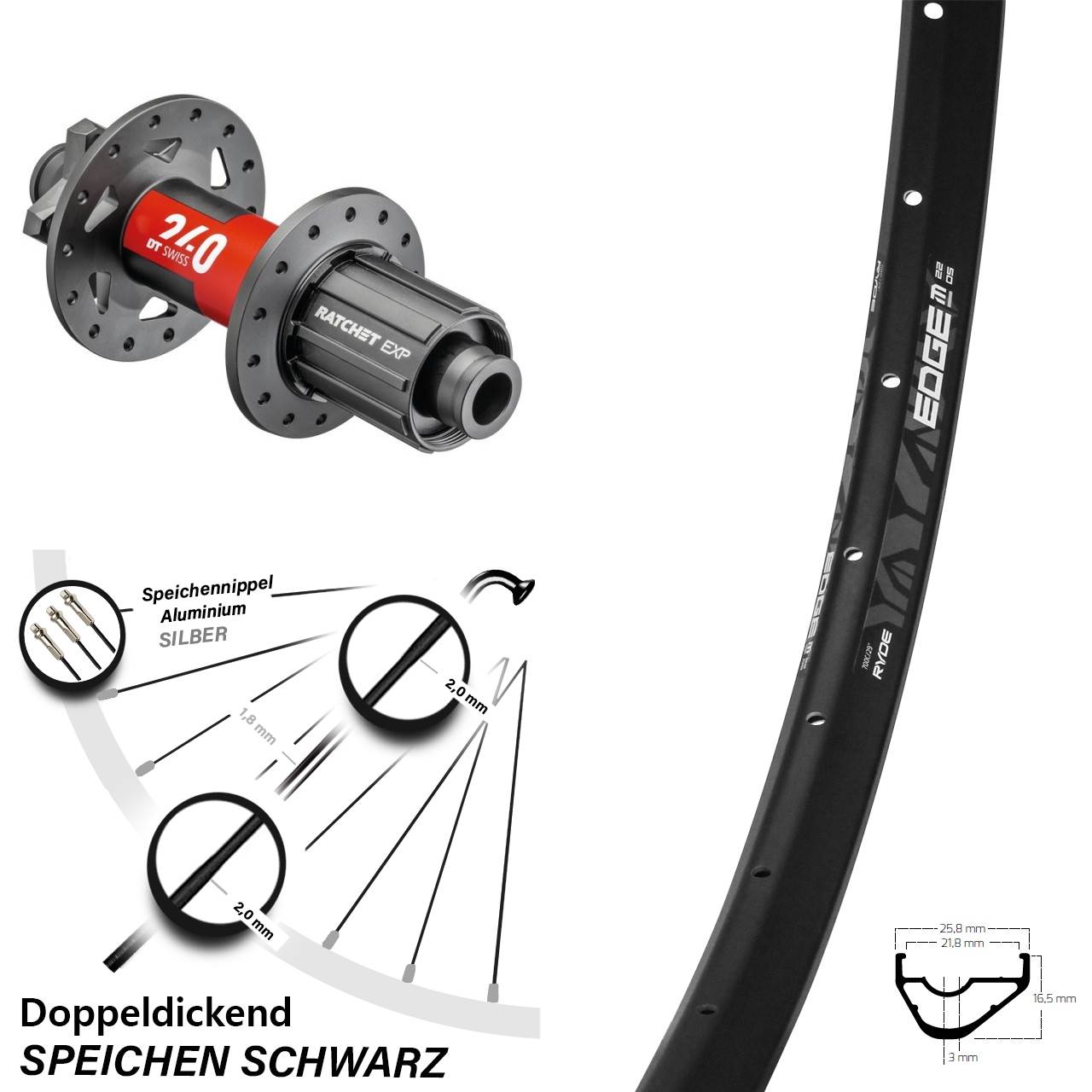 Hinterrad 6-Loch 12x148 28-29 Zoll Ryde Edge M22 OS DT Swiss 240 EXP 8-11 fach