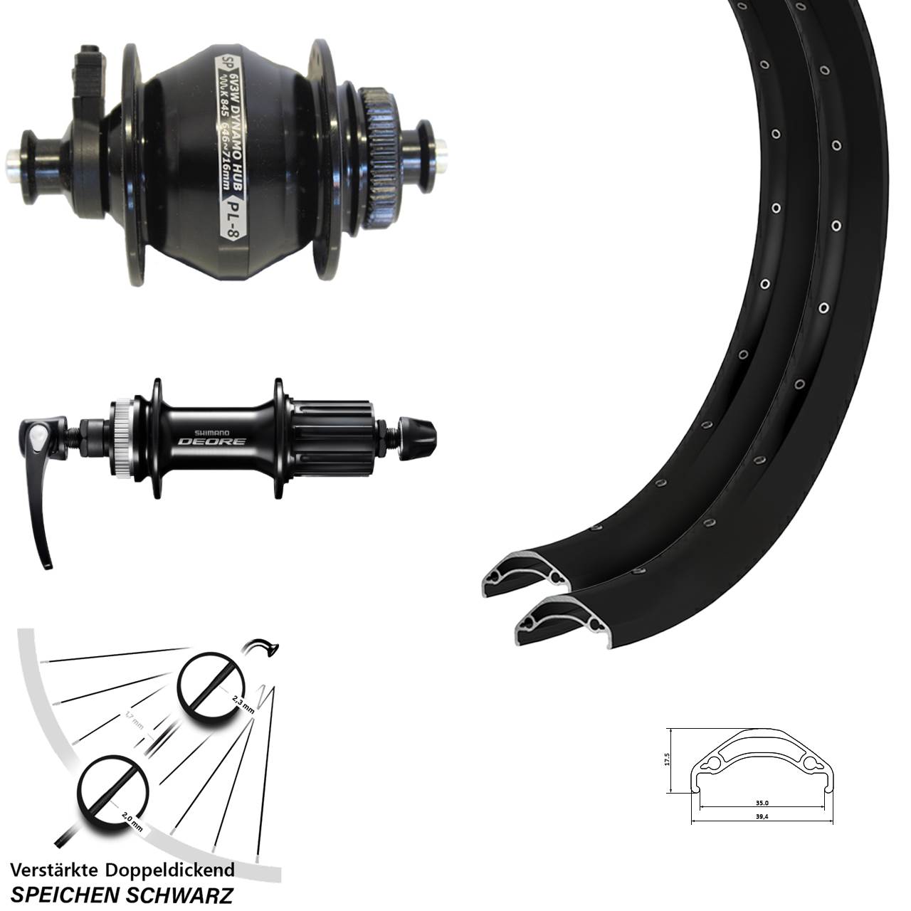 29 Zoll Ryde Disc 35 Shutter PL-8 Shimano Deore Disc Laufradsatz QR 8-11 fach HG