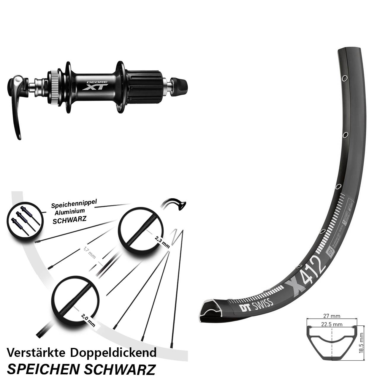Disc Laufrad QR 28 Zoll DT Swiss X412 Shimano XT 8-11 fach