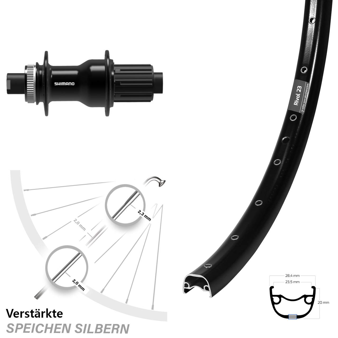 650B Ryde Rival 23 Shimano FH-TC500 Boost Boost Disc Laufrad 12x148 Boost 8-11 fach