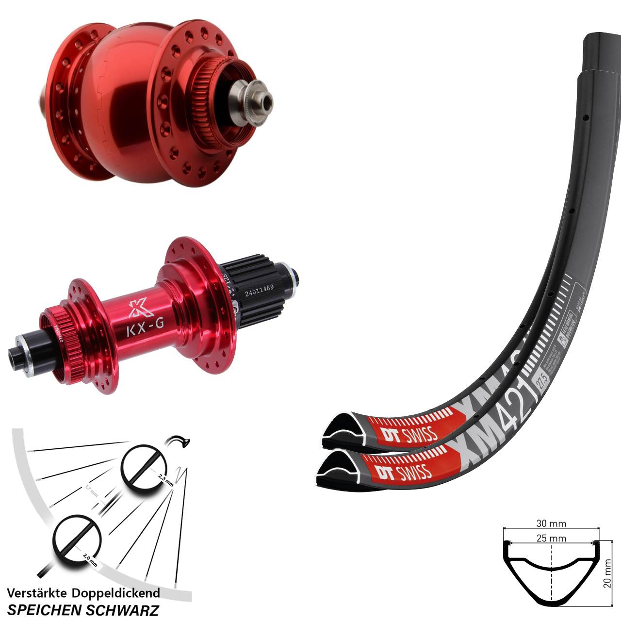 29 Zoll DT Swiss XM421 KX-G rot SON delux Disc Laufrad-Satz QR Shimano Micro Spline