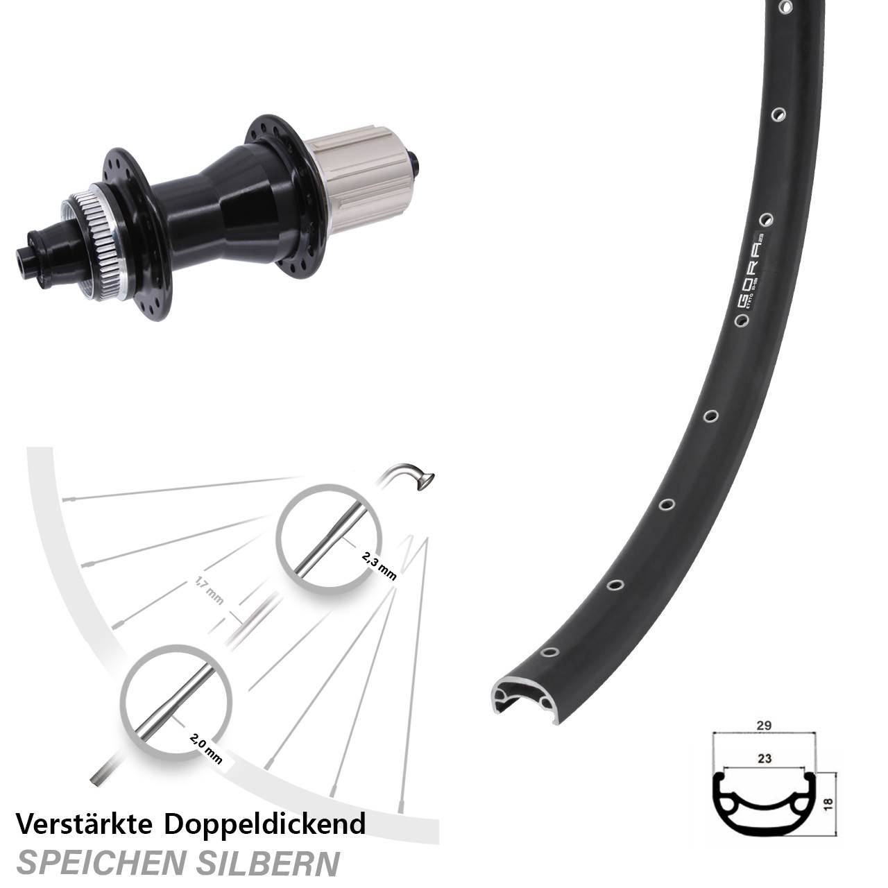 Centerlock Hinterrad für Schnellspanner 28 Zoll Gora 23 Novatec CL-135 8-12 fach