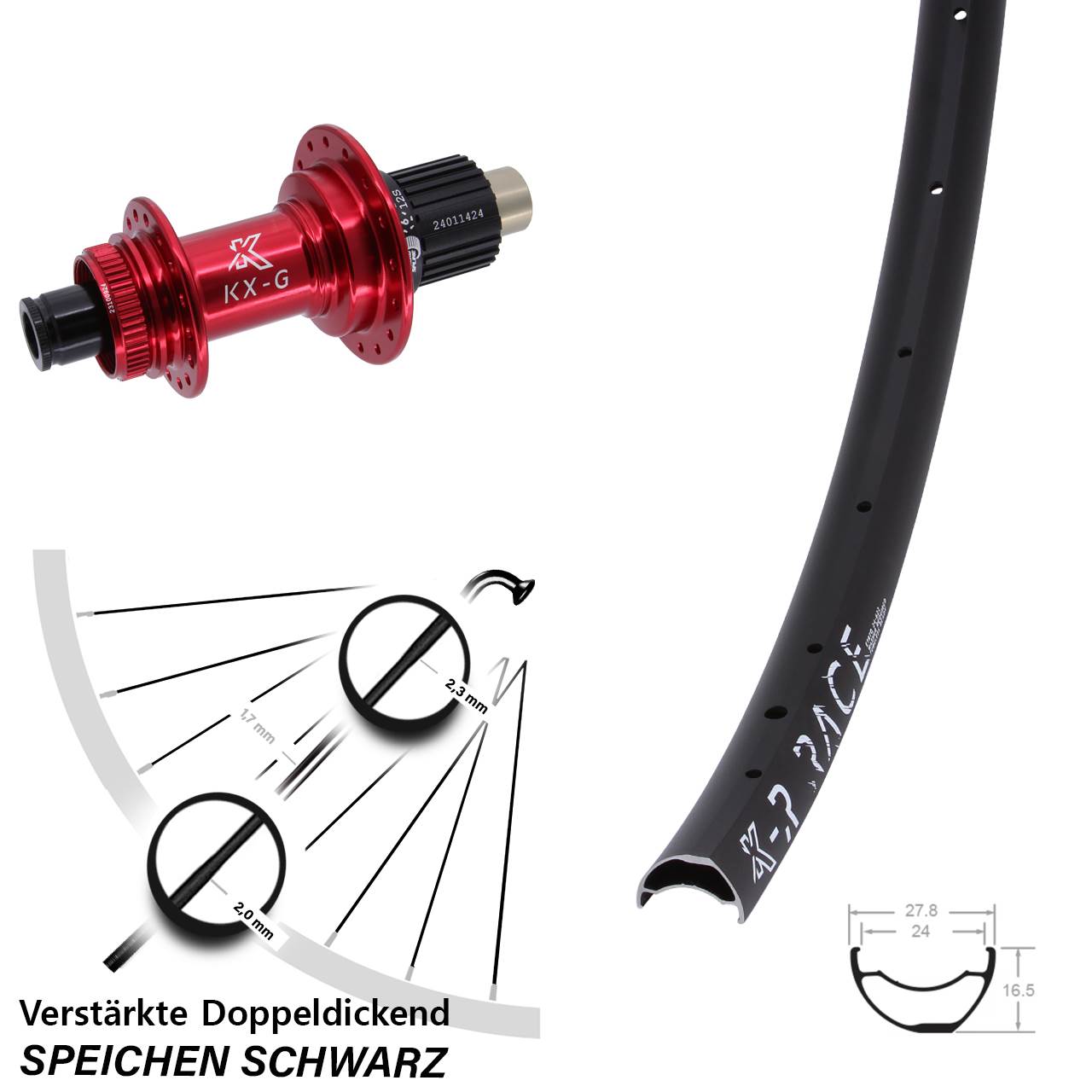 Disc Laufrad 12x142 KX-GR Race rot Micro Spline