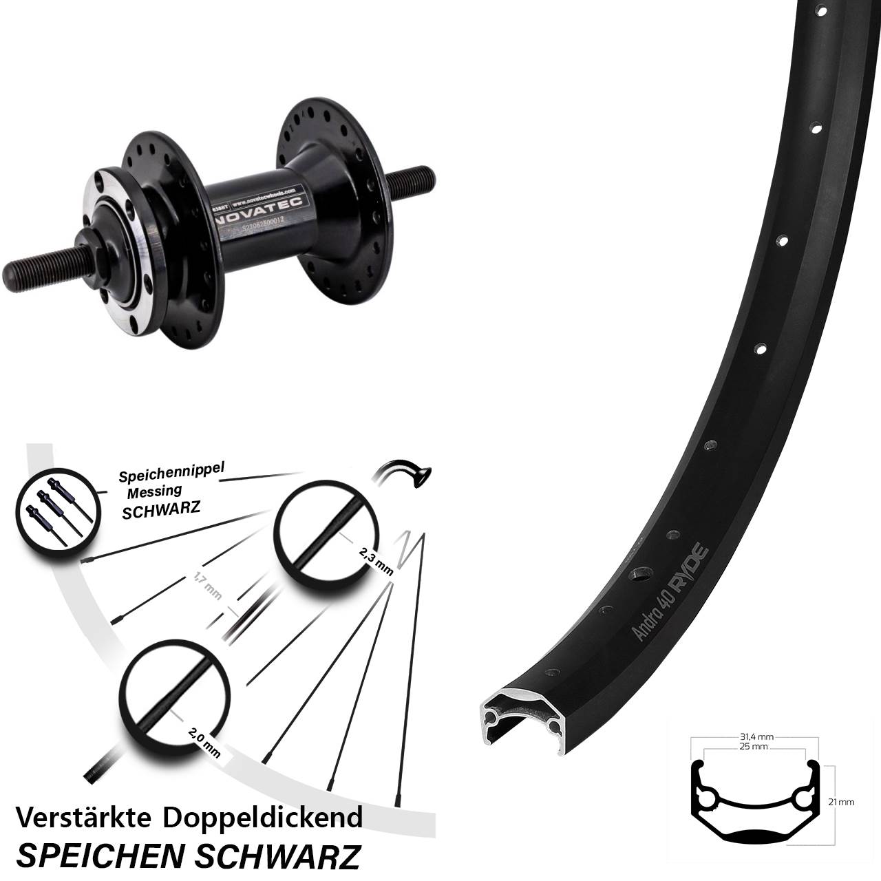 Disc Laufrad Vollachse 27,5 Zoll Ryde Andra 40 Novatec D763
