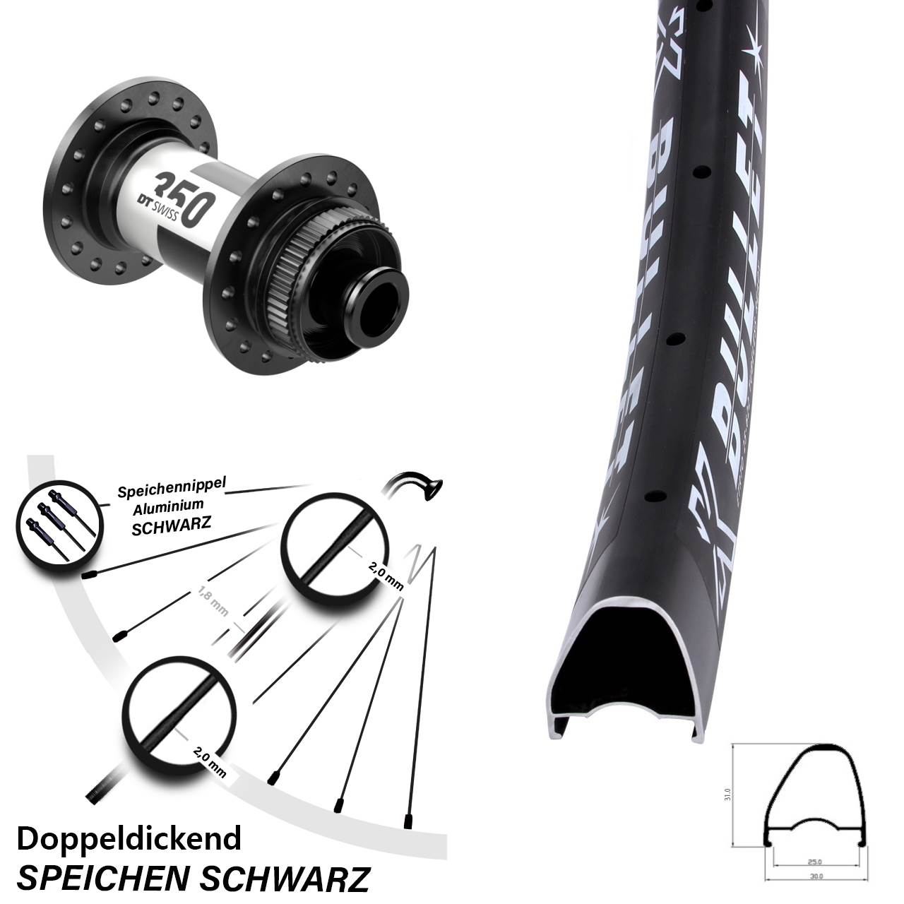 28 Zoll KX Bullet OS Vorderrad DT Swiss 350 12x100 Centerlock