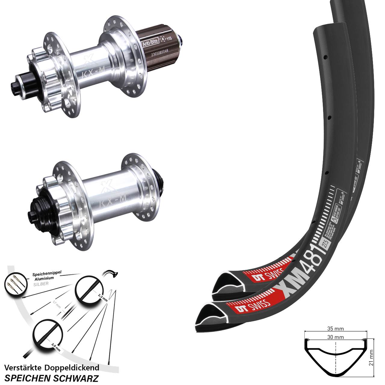 Disc Laufrad-Satz für Schnellspanner 27,5 Zoll DT Swiss XM481 KX-M 8-12 fach