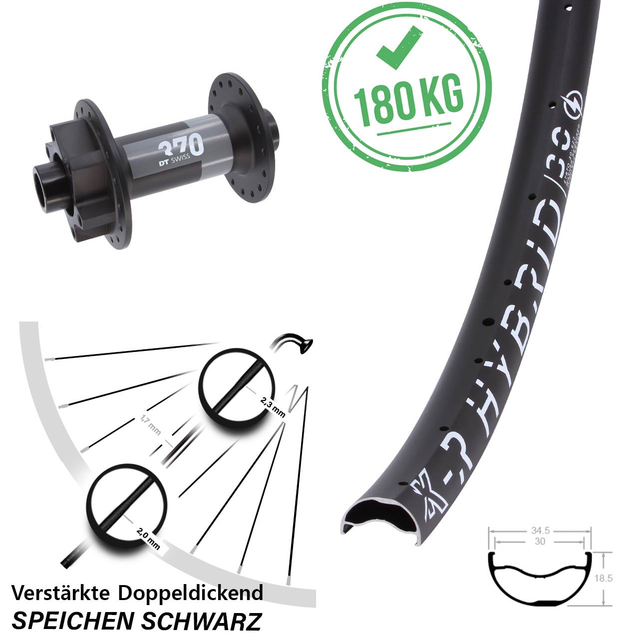 Disc Laufrad 29 Zoll KX-R Hybrid 30 DT Swiss 370 15x110 Boost