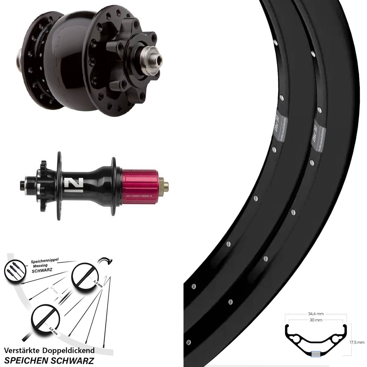 6-Loch Laufradsatz QR 29 Zoll Ryde Disc 30 Novatec D792 SON 28 8-12 fach HG