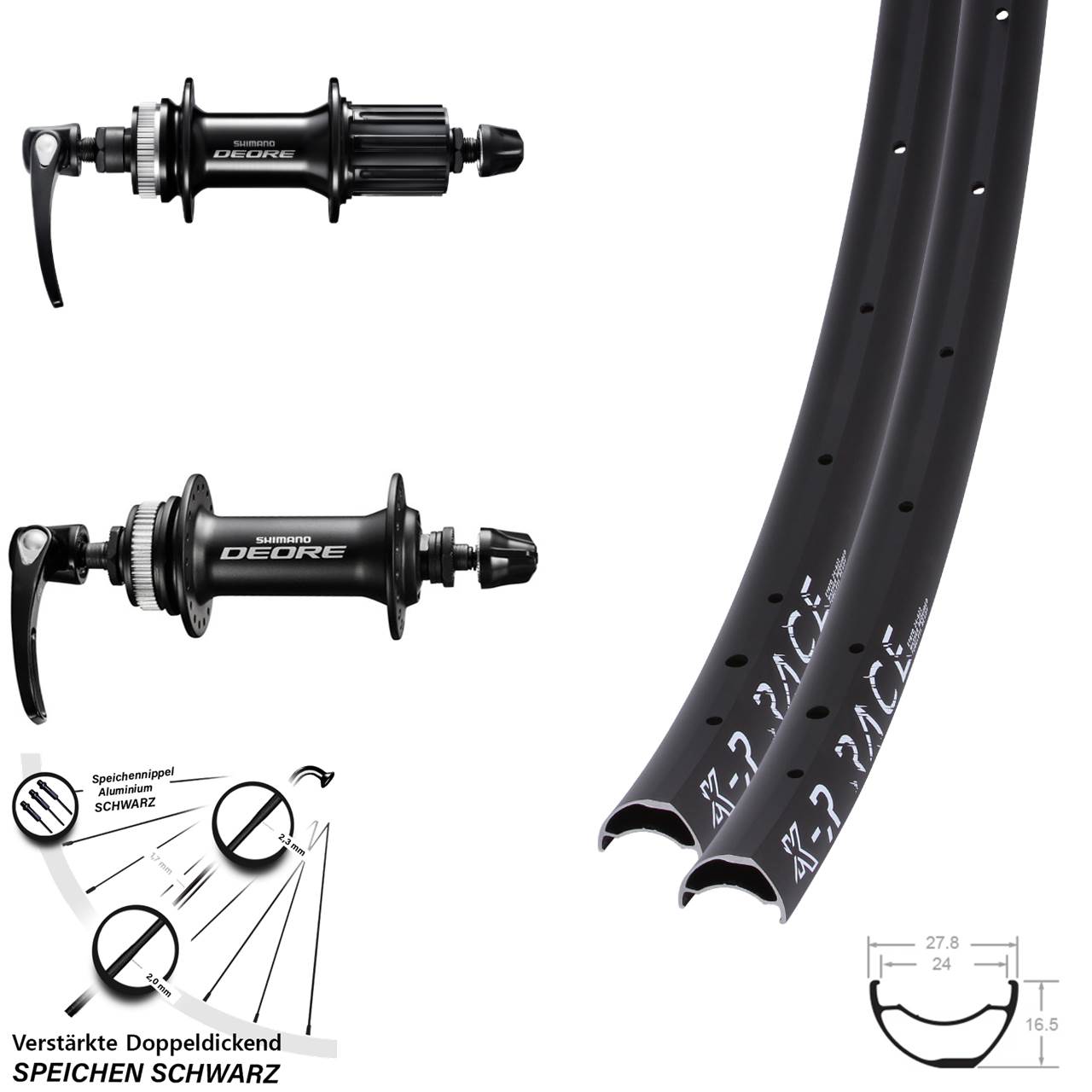 28-29 Zoll KX-R Race Shimano Deore Disc Laufradsatz für Schnellspanner 8-11 fach HG